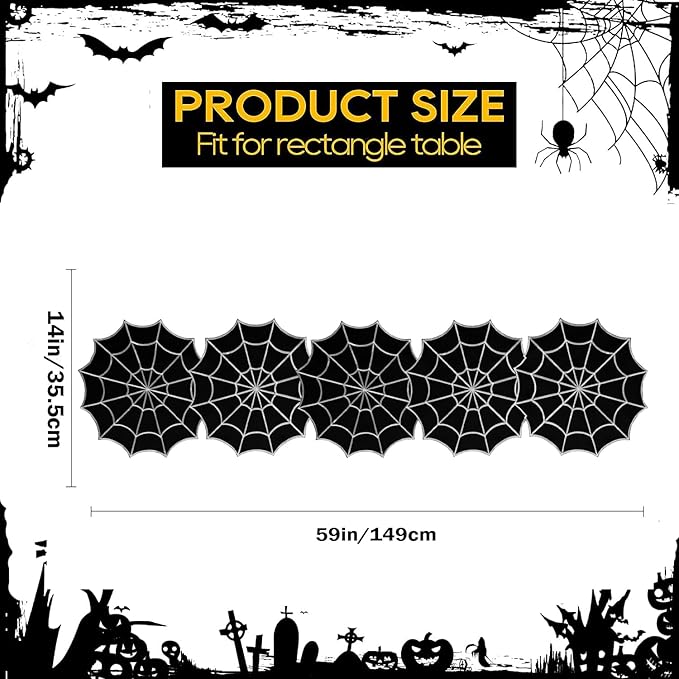 Joyfol Day Halloween Table Runner 14 x 59 Inch, Embroidered Spider Web Table Runners, Black Fireplace Mantel Scarf, Halloween Table Decorations for Parties Gothic Scary Nights