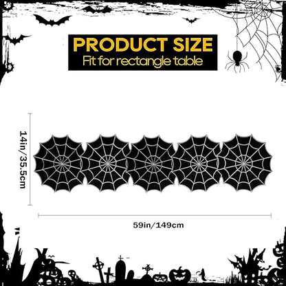 Joyfol Day Halloween Table Runner 14 x 59 Inch, Embroidered Spider Web Table Runners, Black Fireplace Mantel Scarf, Halloween Table Decorations for Parties Gothic Scary Nights
