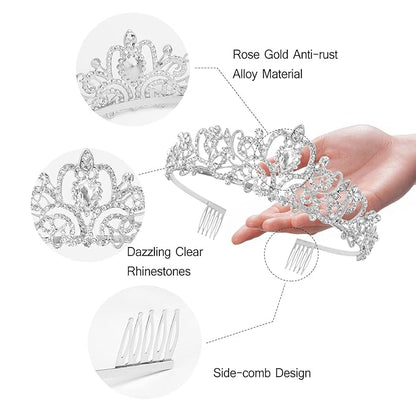 CIEHER 10 PCS Crowns for Women, Crystal Queen Crown Princess Tiaras for Prom Birthday Party Halloween Costume - Silver