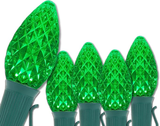 Wintergreen Lighting 25 C7 OptiCore Commercial Green Christmas Lights - Heavy Duty LED Bulbs for St Patrick's Day, Holiday, Party; 18 Gauge Green Wire (25 ft)
