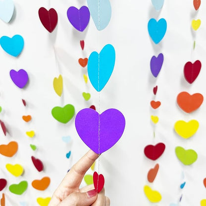 52Ft Valentines Day Party Decorations Rainbow Love Heart Garland Colorful Hanging Paper Heart Streamer Banner for Birthday Anniversary Bachelorette Engagement Wedding Baby Bridal Shower Carnival Party