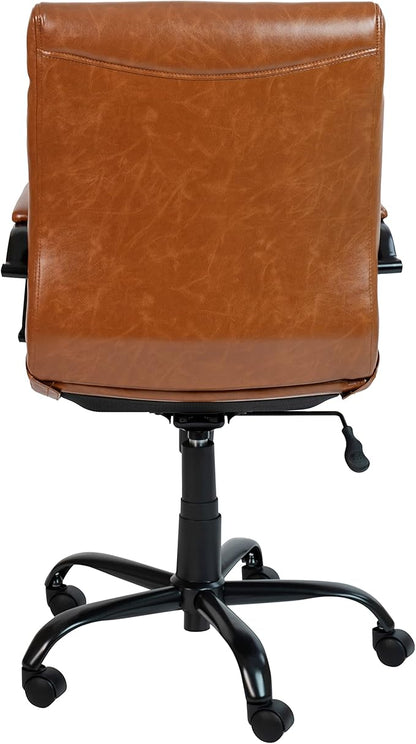 Flash Furniture Whitney Mid-Back Desk Chair - Brown LeatherSoft Executive Swivel Office Chair with Black Frame - Swivel Arm Chair