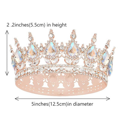 Rose Gold Princess Crown - Glamorous Wedding & Party Tiara for Women & Girls - Sparkling Rhinestones - Comfortable & Hypoallergenic - Perfect for Halloween, Prom, Birthday, Wedding & More