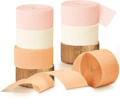 AOBKIAT Wedding Decor Gold Pink Orange Gold Crepe Paper 8 PCS Streamers Party Decorations for Wedding,Bachelorette,Birthday,Bridal Baby Shower,Anniversary Party Backdrop