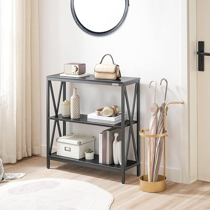 Sofa Table, Industrial Console Table, 3-Tier Narrow Side Table with Open Shelves, Foyer Table for Entryway, Hallway, Kitchen, Living Room and Bedroom, Easy Assembly, Black CTHB8001