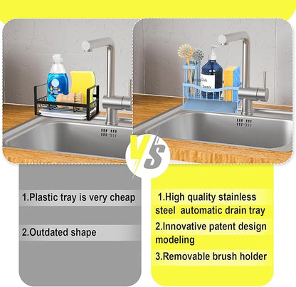 Maifan Sink Caddy Sponge Holder for Kitchen with Brush Holder and Stainless Steel Self Drain Tray, Rustproof Kitchen Sink Organizer for Sponge, Soap Dispenser Storage Accessories