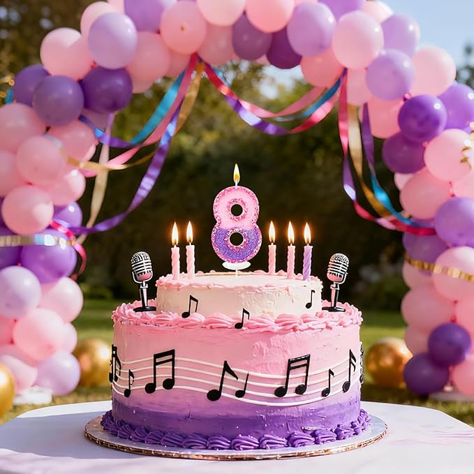Birthday Number Candles for Cake, Pink Purple Glitter Number Candles for Cake Toppers, Ideal Birthday Parties Cake Decor, Wedding Anniversary and Other Celebrations (8 Candle)