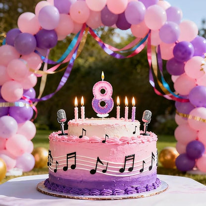 Birthday Number Candles for Cake, Pink Purple Glitter Number Candles for Cake Toppers, Ideal Birthday Parties Cake Decor, Wedding Anniversary and Other Celebrations (8 Candle)