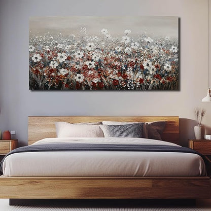 NBAODAN White and Red Flowers Canvas Pictures Nature Wall Art for Living Room Bedroom Modern Artwork Colorful Plants Wall Decor for Office 24x48 Inch