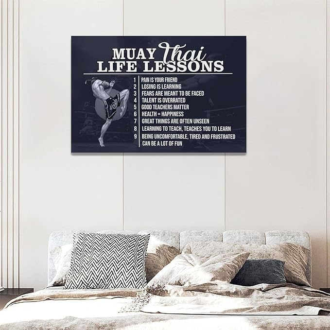 Muay Thai Wall Art Muay Thai Pictures Wall Decor Life Lessons Canvas Prints Boxing Decorations Painting Framed Artwork Office Home Decor For Bathroom Bedroom Dining Living Room 24"x16"