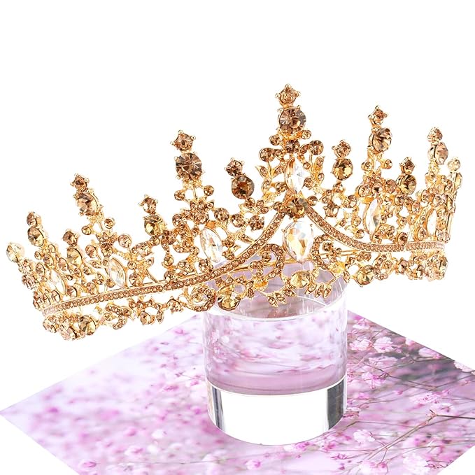 TOBATOBA Princess Crown Birthday Queen Champagne Gold Crowns for Women Crystal Wedding Tiara for Women Princess Tiara for Bride Quinceanera Halloween Costume Cosplay