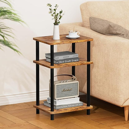 Apicizon 3 Tier End Table, Boho Side Table with Storage Shelf, Nightstand Bedside Table for Small Spaces, Bedroom, Living Room, Entryway, Farmhouse, Easy Assembly,Brown