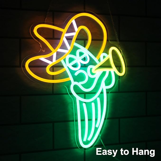 Cactus Sombrero Hat Neon Sign Music Play Trumpet Neon Lights for Fiesta Decor Cinco De Mayo Cactus LED Neon Signs for Wall Bedroom Celebrate Carnival Mexican Party Decor