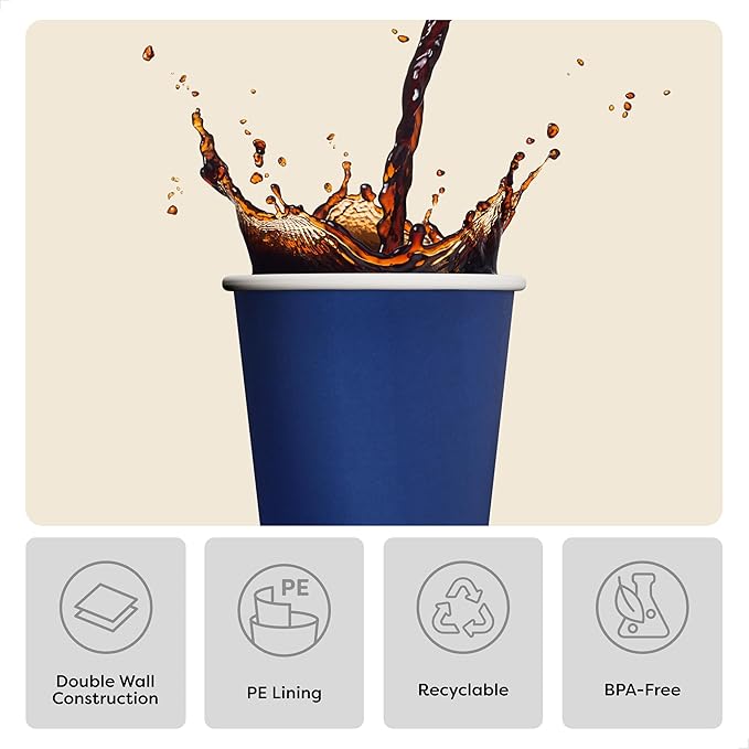 Tossware GO 12 oz Double Wall - Mix Color Paper Cup Set - Premium Quality Food Safe - For Hot & Cold Drinks - Disposable & Recyclable - Perfect for Parties, Home & Office - Set of 100