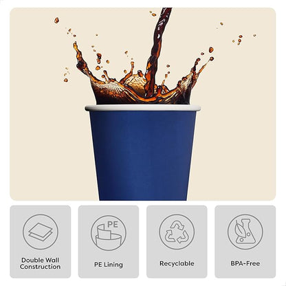 Tossware GO 12 oz Double Wall - Mix Color Paper Cup Set - Premium Quality Food Safe - For Hot & Cold Drinks - Disposable & Recyclable - Perfect for Parties, Home & Office - Set of 100