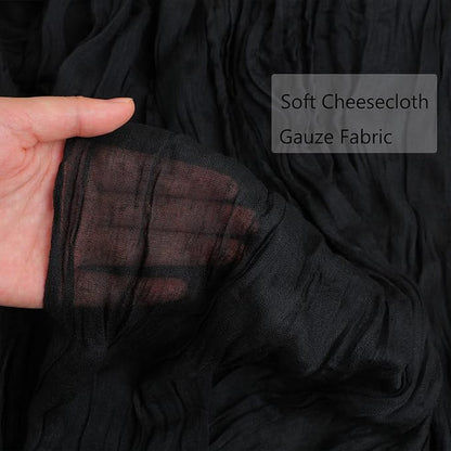 Snowkingdom 10 Ft Black Cheesecloth Table Runner, 120 inch Long Cheese Cloth Boho Gauze Runner for Wedding Bridal Baby Shower Birthday Holiday Party Sheer Halloween Table Decorations