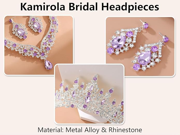 Kamirola Tiaras and Crowns for Women,Tiaras Earrings Necklace, Crystal Bridal Jewelry Set, Costume Party Halloween Prom Pageant Jewelry for Women TR80