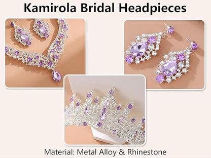 Kamirola Tiaras and Crowns for Women,Tiaras Earrings Necklace, Crystal Bridal Jewelry Set, Costume Party Halloween Prom Pageant Jewelry for Women TR80