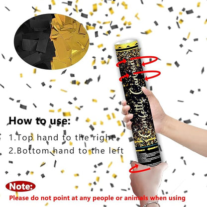 16" Black Gold Confetti Cannons - Party Poppers for Birthday Graduation Wedding New Year Celebrations - Easy to Use - Pack of 2