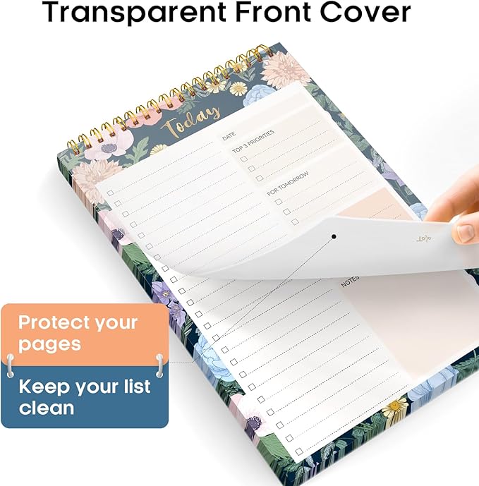 Taja To Do List Notepad - To Do List Notebook for Work with 52 Sheets, 9.8" x 6.5", Undated Daily Planner Perfect for Daily Tasks and Goal Setting, Notepad Suitable for Office, Home & School - Floral Symphony