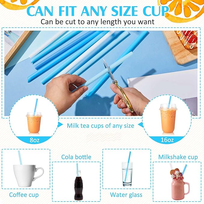 Tessco for you Jumbo Smoothie Straws Bulk Large Plastic Disposable Bubble Tea Straws Wide-Mouthed Individually Wrapped for Tall Homemade Milkshakes Drinking(9.84 Inch,Blue,600 Pcs)