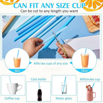 Tessco for you Jumbo Smoothie Straws Bulk Large Plastic Disposable Bubble Tea Straws Wide-Mouthed Individually Wrapped for Tall Homemade Milkshakes Drinking(9.84 Inch,Blue,600 Pcs)