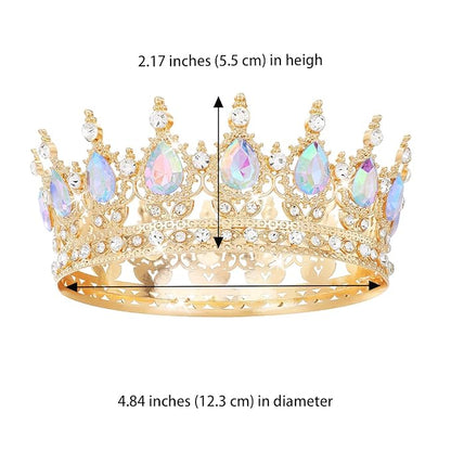AB Gold Crown for Women Crystal Tiara and Queen Crown for Girl Wedding Headband for Bride Hair Accessories for Costume Birthday Party Cake Decoration Prom