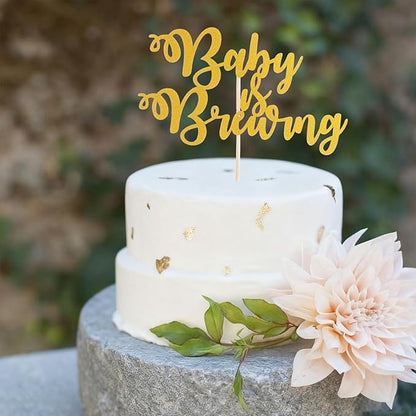 Gold Baby is Brewing Cake Topper - Glitter Baby Shower Cake Topper, Gender Reveal, Baby Arrival Announcement Party Cake Decorations