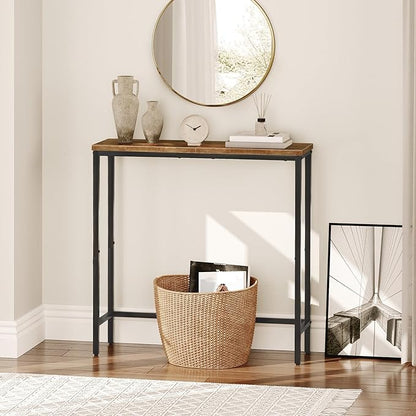 HOOBRO Narrow Console Table, 29.5" Small Entryway Table, Thin Sofa Side Display Table, for Hallway, Bedroom, Living Room, Foyer, Rustic Brown and Black BF75XG01
