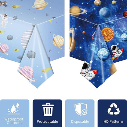 2 Pack Space Tablecloth Plastic 54 X 108inch, First Trip Around The Sun Decorations Table Cloth Disposable Outer Space Table Covers for Kids Birthday Baby Shower Party Supplies