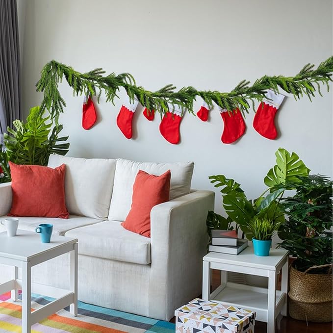 12ft Christmas Garland Table Garland Real Touch Norfolk Pine Garland, Artificial Faux Greenery Garlands for Wedding Mantle Indoor Home Decor Xmas Holiday Seasonal
