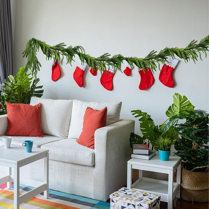 12ft Christmas Garland Table Garland Real Touch Norfolk Pine Garland, Artificial Faux Greenery Garlands for Wedding Mantle Indoor Home Decor Xmas Holiday Seasonal