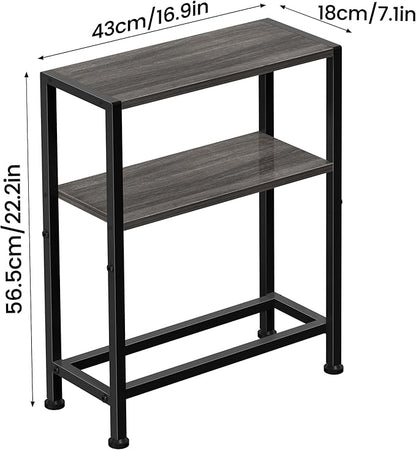 Narrow Side Table Set of 2 for Small Space, 2-Tier Small End Table with Shelf Holder, Slim Nightstand, Skinny Snack Couch Table in Living Room, Bedroom, Study, Kitchen and Balcony (Grey)