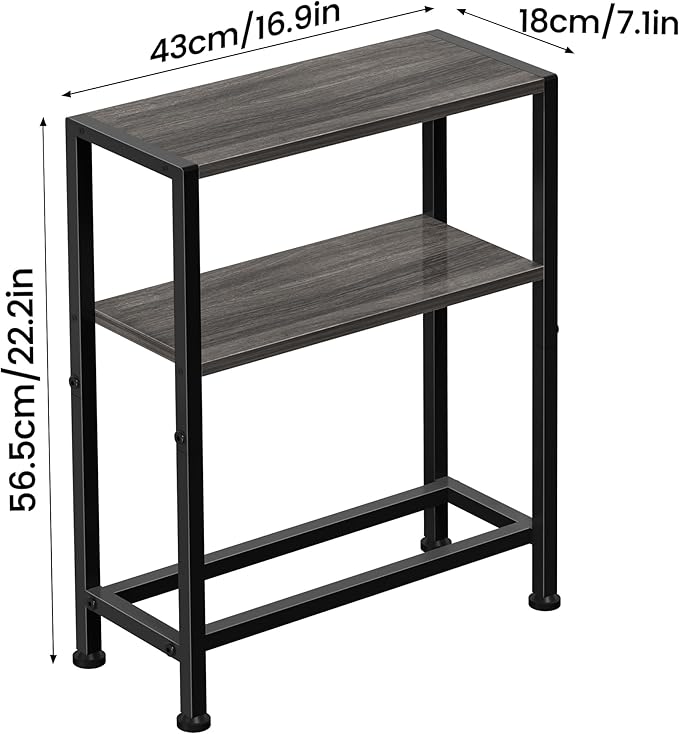 Narrow Side Table for Small Space, 2-Tier Small End Table with Shelf Holder, Slim Nightstand, Skinny Snack Couch Table in Living Room, Bedroom, Study, Kitchen and Balcony (Grey)