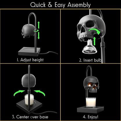 New - Skull Candle Warmer Lamp with Timer and Dimmer *Candles NOT Included – Gothic Candle Lamp Warmer w/Adjustable Height, 2 Light Bulbs – Skull Decor, Halloween Lamps for Spooky Home & Witchy Gifts