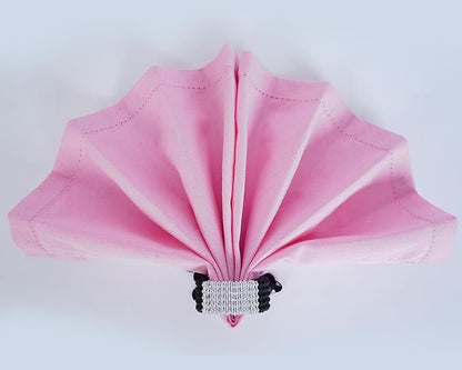 Blue Needles Set of 12 Hemstitch Linen Napkins 100% Cotton Blush Pink Cloth Dinner Napkins 18x18 inches, Soft, Reusable, Absorbent, Washable, Ideal for Fall Thanksgiving Events, Parties & Everyday Use
