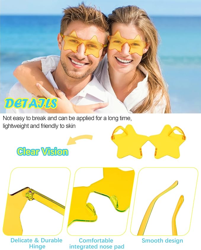 40 Pairs Rimless Star Sunglasses Bulk Wholesale Transparent Candy Color Star Glasses for Women Men Party Favors