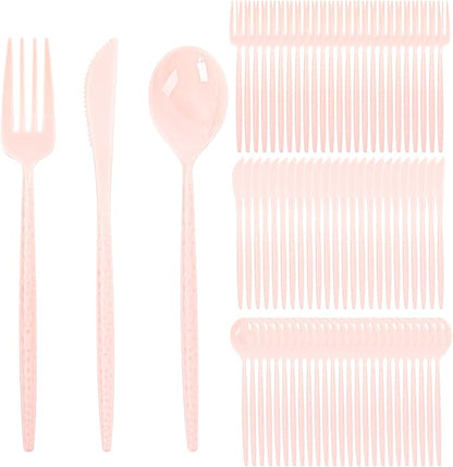Supernal 360Pcs Pink Plastic Silverware,Heavy Duty Disposable Silverware,Hammered Disposable Cutlery,Pink Utensils Set Include 120 Knives,120 Forks and 120 Spoons Suitable for Wedding,Party&Birthday