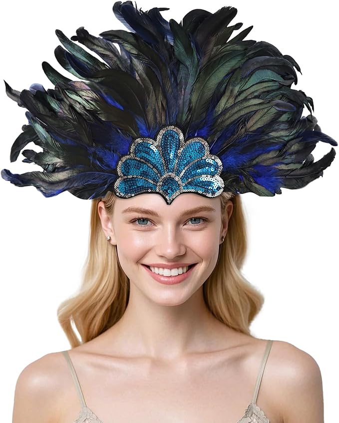 Women's Carnival Feather Headpieces Sequin Headdress for Wedding Masquerade Party Cosplay Feather Headbands