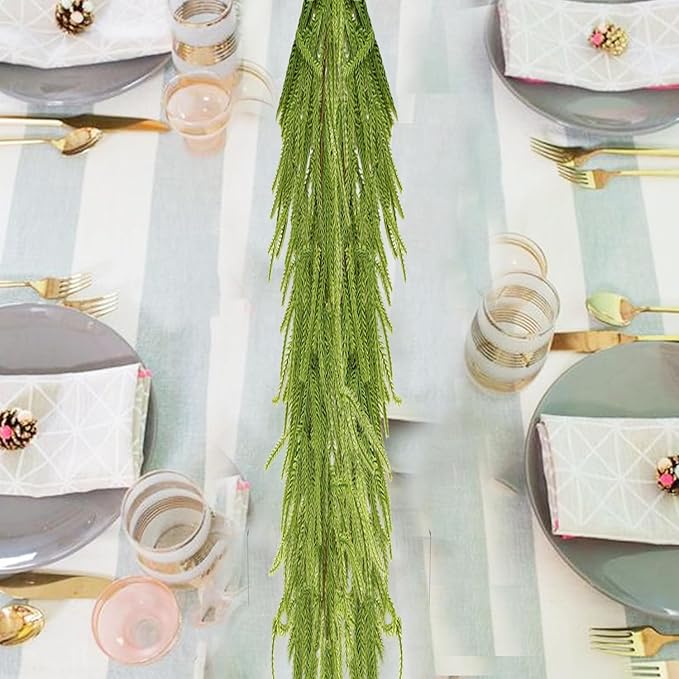 1PCS 6FT Christmas Norfolk Garland Decorations, Faux Pine Garland Outdoor, Artificial Unlit Green Garlands, Christmas Mantel Decoration Indoor, Thick Greenery Xmas Decor in The Winter