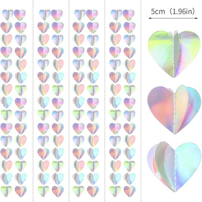 Iridescent Disco-Holographic Party-Decorations Heart-Garland - 39Ft Neon Wedding Hanging Paper Streamers Banner,Birthday Bachelorette Baby Bridal Shower Engagement Decor Ouruola