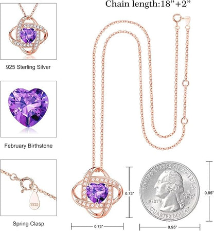 Iefil 925 Sterling Silver Love Knot Birthstone Necklace, Natural or Created Gemstone, Anniversary Birthday Gifts for Women, Jewelry Gifts for Wife Mom Girlfriend