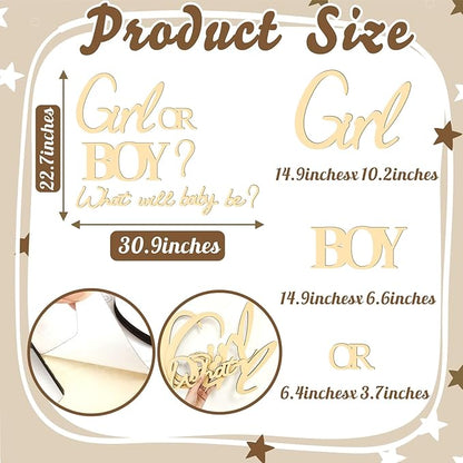 Large Wooden Boy or Girl Signs Stickers Gender Reveal Party Decoration Ideas Decal for Balloon Arch Oh Baby Shower Gender Letters Sign What Will Baby Be Decor for Backdrop Pregnancy Banner Photo Props