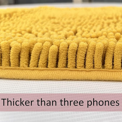 RUN HELIX Bathroom Rugs Sets 3pcs Extra Soft Chenille Mats Non Slip Bath Mat,Absorbent Shaggy Perfect Plush with U-Shaped Toilet Rug,Bathroom Carpets , Golden Yellow, 16〞x24〞&20〞x32〞&20〞x20〞U Shape
