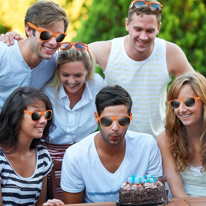 NEBURORA 6 Pack Orange Neon Sunglasses Bulk Retro Colorful Party Glasses for Adult Men Women Birthday Wedding Summer Beach Pool Party Supplies