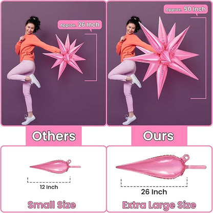 Katchon, Large Pink Star Balloons - 50 Pieces, 26 Inch | Pink Starburst Balloon | pink Spike Balloons for Baby Shower Decorations | Metallic pink Balloon for Bachelorette, Sweet 16 Party Deorations
