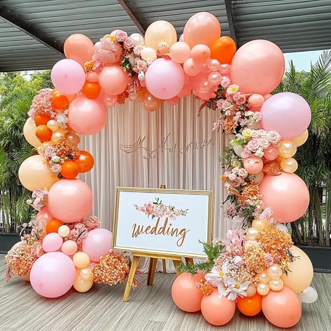 Pink Orange Balloons Double Stuffed Pearl Balloon Arch Latex Rose Light Pink Nude Balloon Garland for Birthday Thanksgiving Baby Shower Wedding Bridal Shower Fall Party Home Decoration