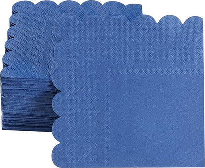 200 Pack Cocktail Napkin 2-Ply Scalloped Edged Dessert Napkins Folded 5 x 5 Inches Disposable Napkins for Dinner Wedding Birthday Party Bridal Anniversary Reception Event (Navy Blue)