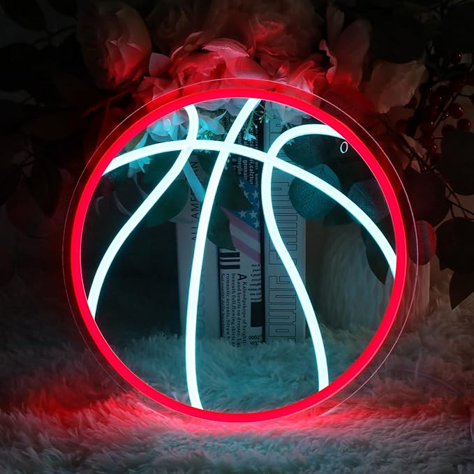 Basketball Neon Sign for Bedroom, Dimmable LED Neon Signs for Wall Decor,Sports Neon Sign for Kids Gift Size 12''