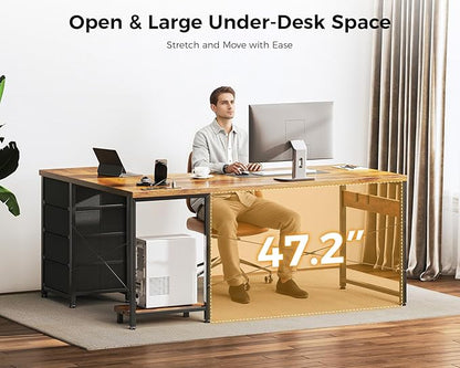 AODK L Shaped Gaming Desk with 4 Drawers, 61" Reversible Home Office Desks with Power Outlets, L Shaped Computer Desk with USB Charging Port and Host Stand, Corner Desk, Easy to Assemble, Vintage